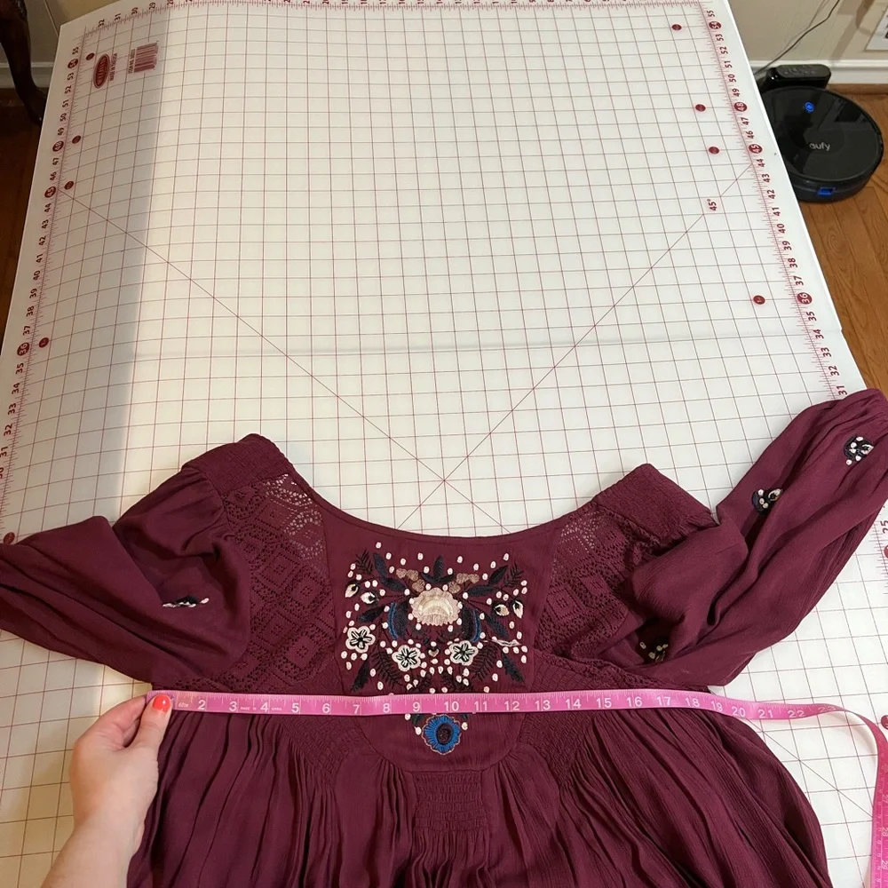 Free People size Small burgundy purple flowy embroidered boho flowy dress